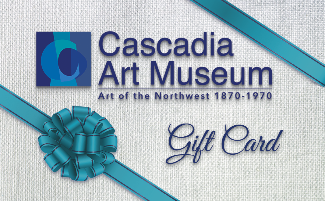 Gift card from Cascadia Art Museum with a blue ribbon design.