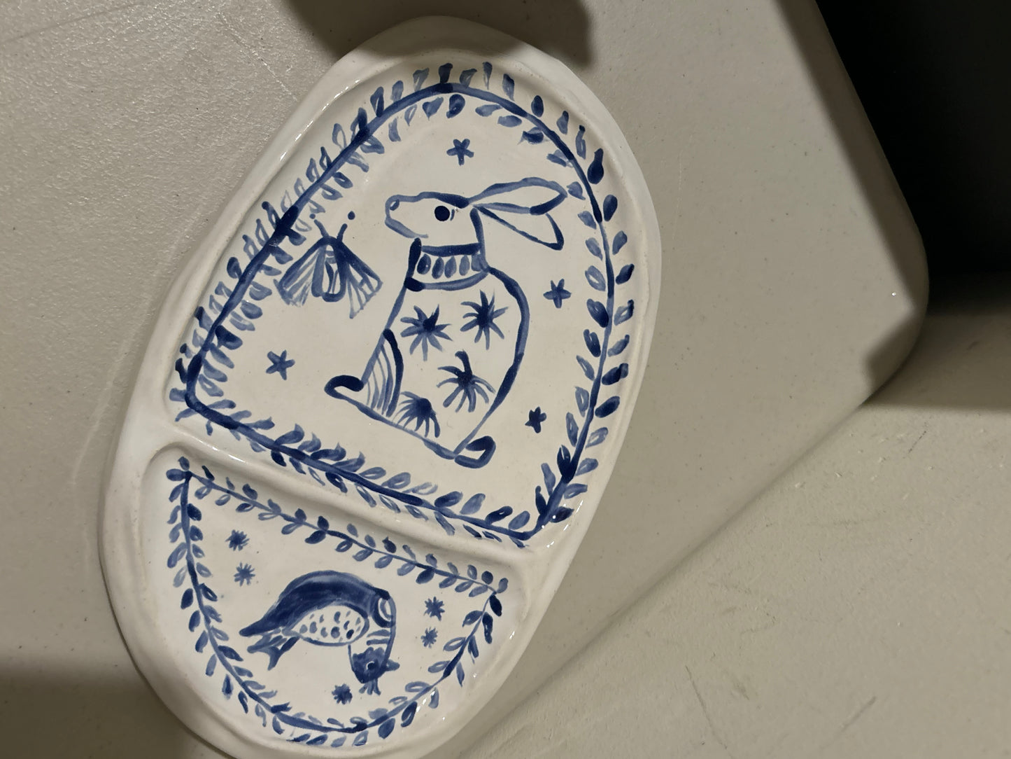 Ceramic Hare and Bird Divide Plate - Jennie de Mello e Souza