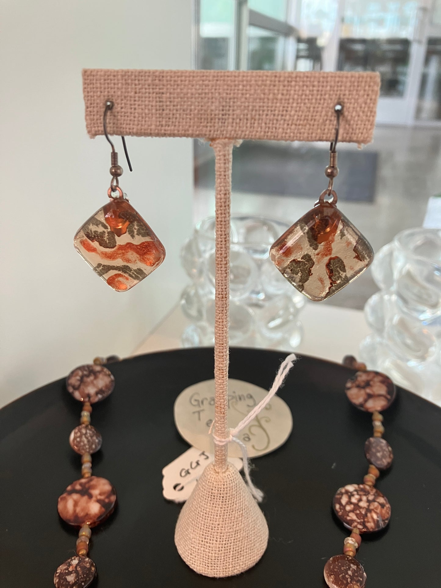 Brown Glass Beaded Earrings