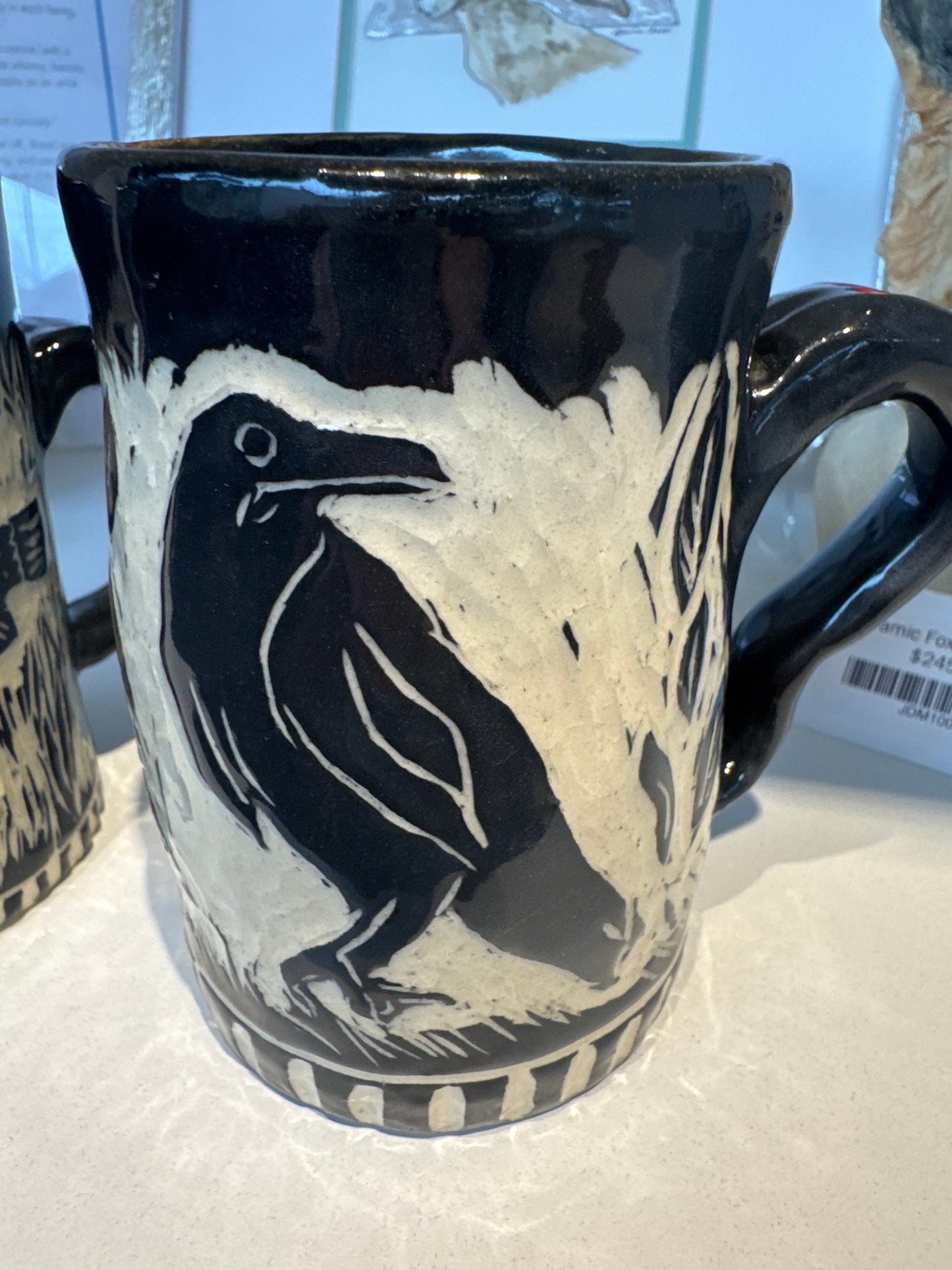Hare and crow Mug (hand-built, 5") - Jennie de Mello e Souza